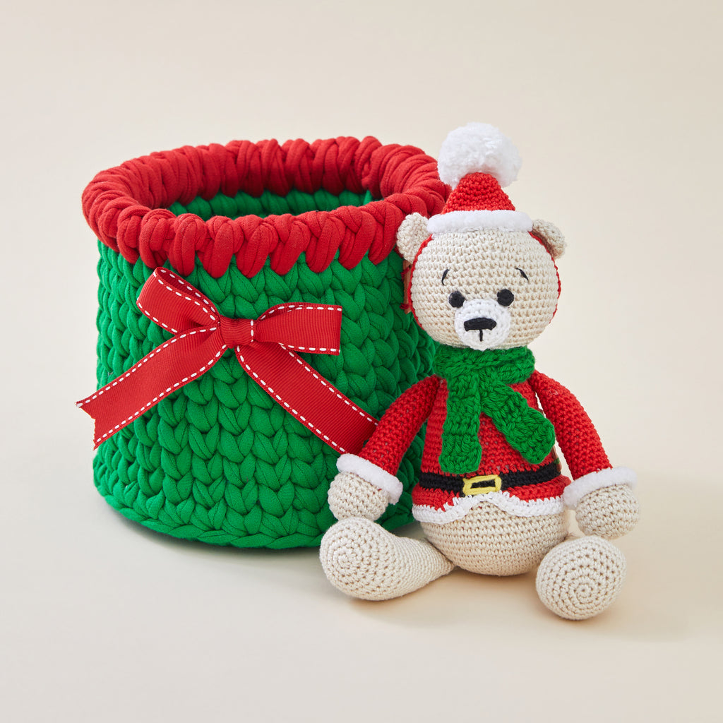 Basket And Toy Set (Fuzzy And Bow Basket)