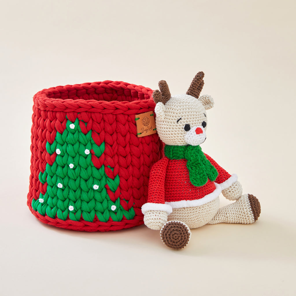 Basket And Toy Set (Rudolph And Christmas Tree Basket)