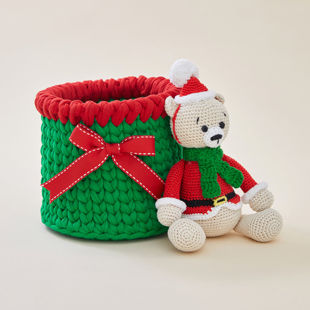Basket And Toy Set (Fuzzy And Bow Basket)